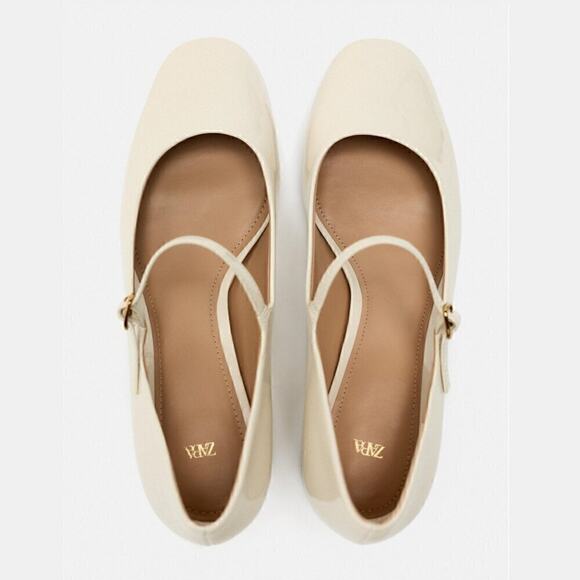 ZARA Off-White Block Heel Mary Janes NWT - Picture 14 of 14